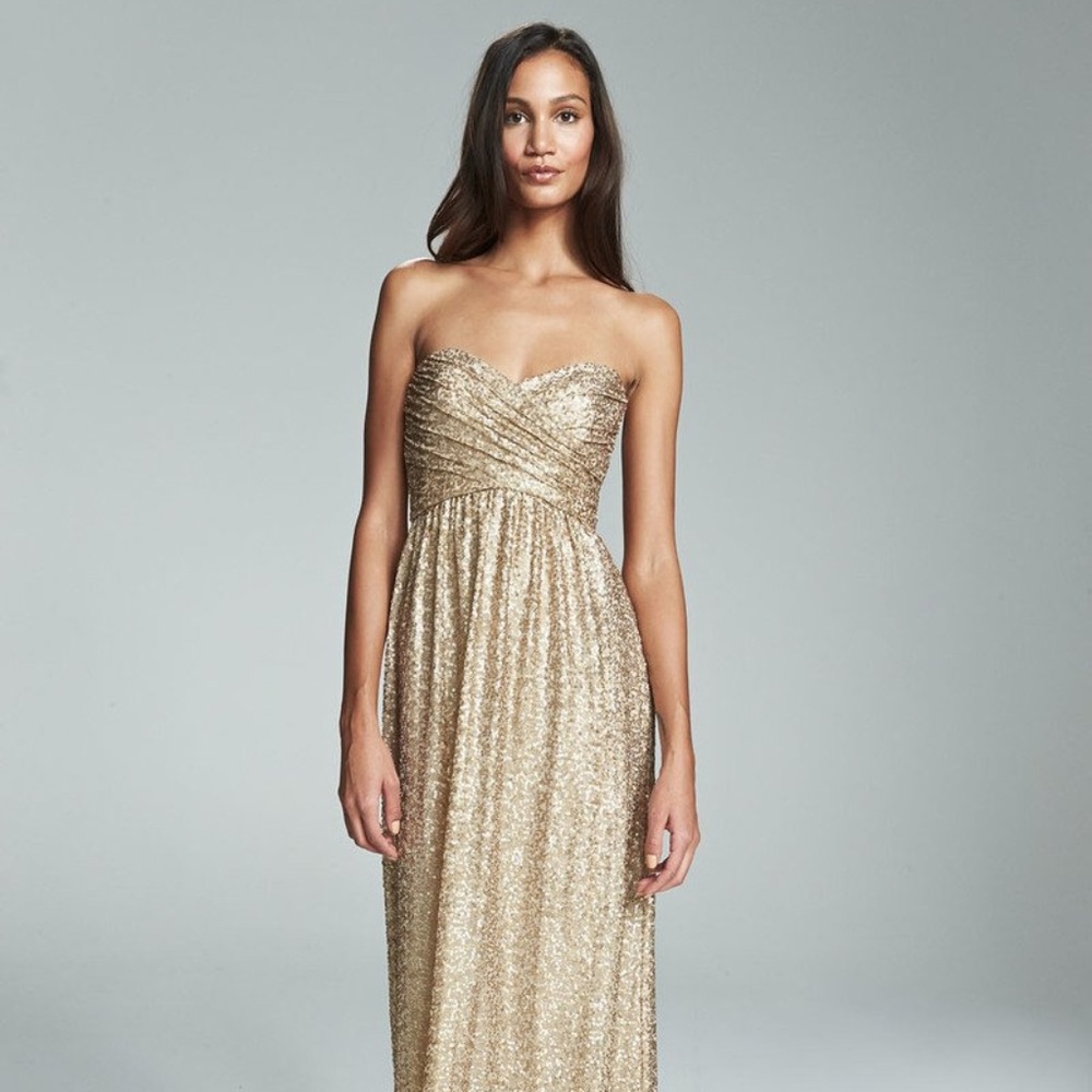Amsale - London : Gold Strapless Sequin Bridesmaid